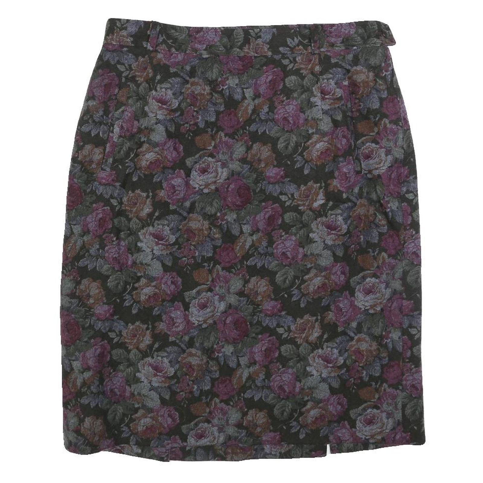 PETER HAHN Womens Purple Floral Print Straight Knee Length Woven Skirt M Elegant