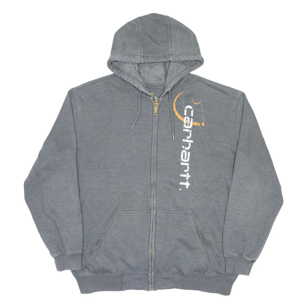 CARHARTT Mens Grey Zip Up Hoodie XL Workwear Cotton Blend Casual Sweatshirt