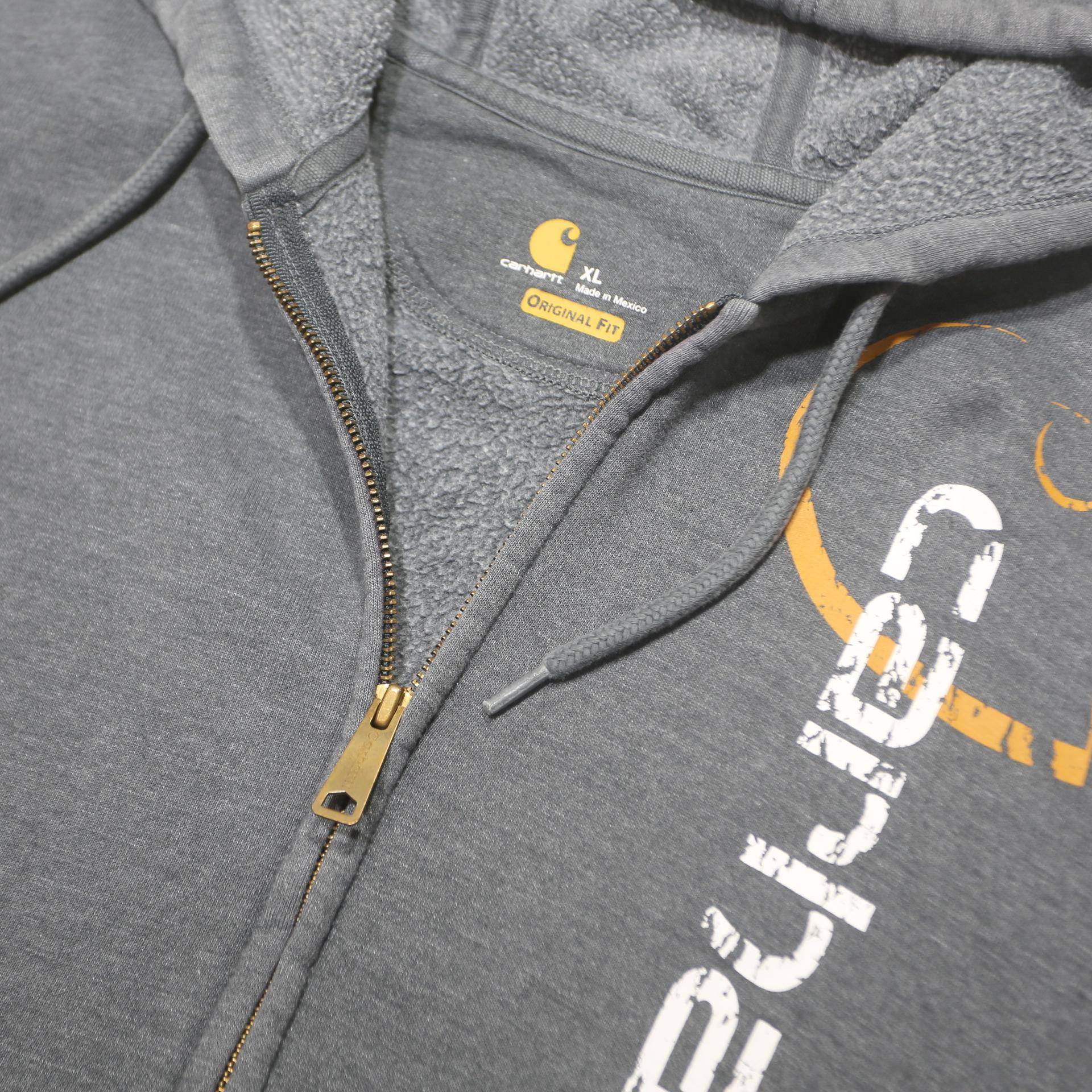 CARHARTT Mens Grey Zip Up Hoodie XL Workwear Cotton Blend Casual Sweatshirt