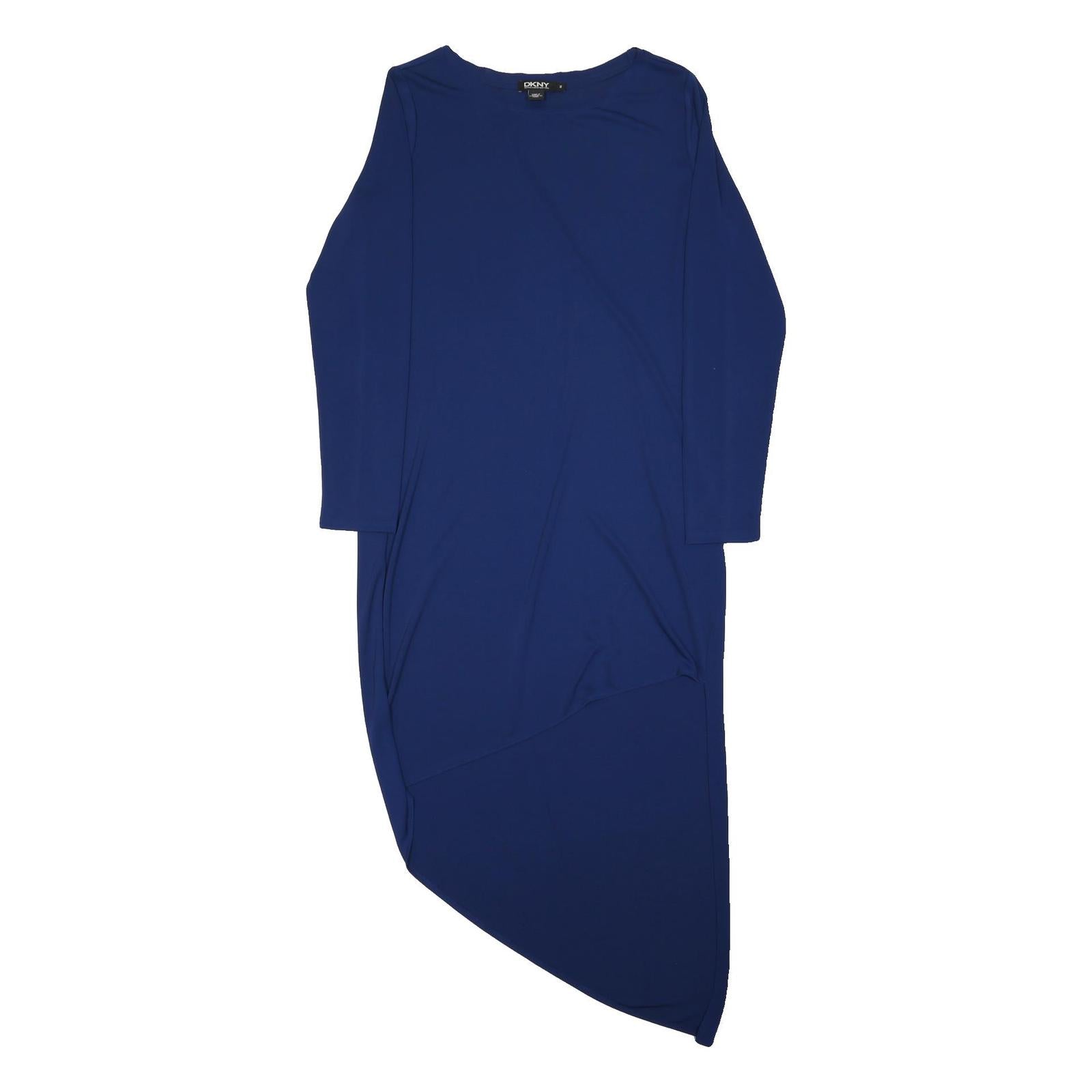 DKNY Womens Blue Asymmetric Midi Polyester Blend Dress Long Sleeve UK M Elegant