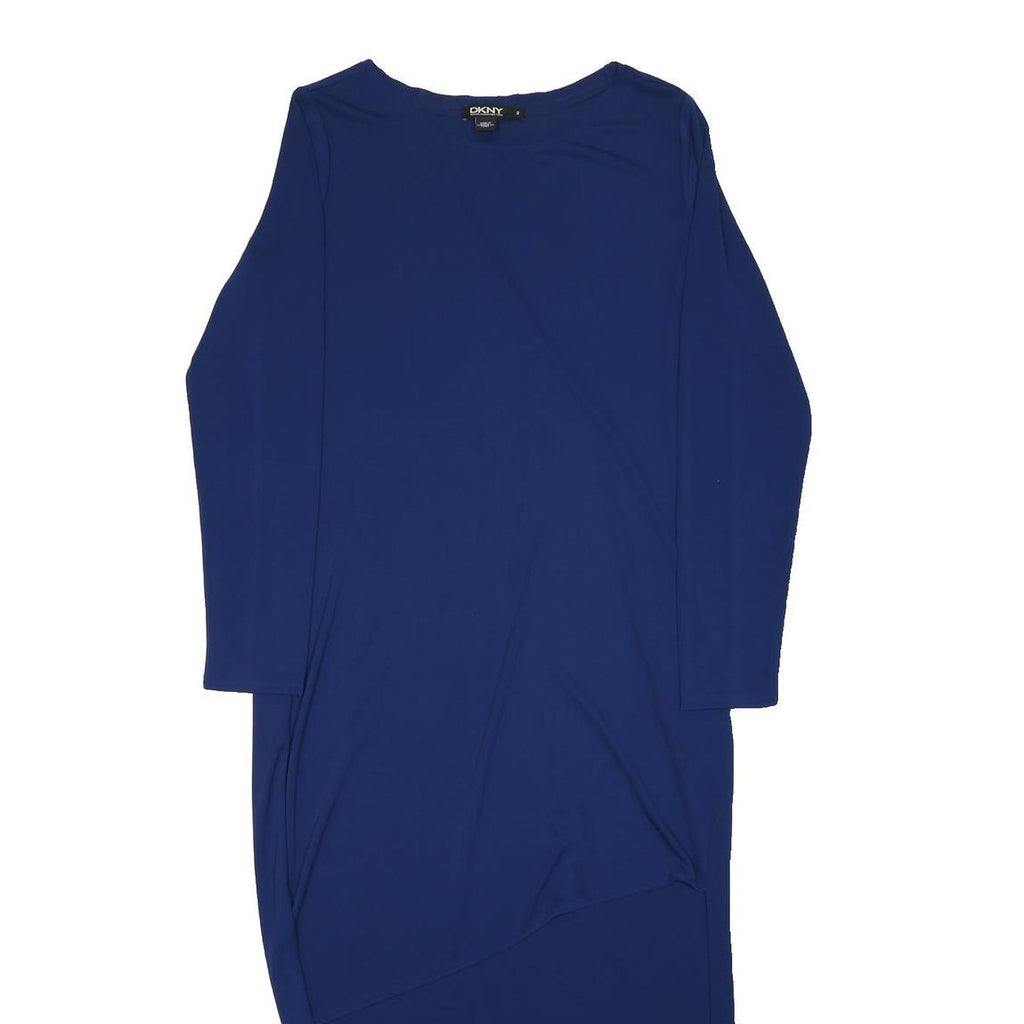 DKNY Womens Blue Asymmetric Midi Polyester Blend Dress Long Sleeve UK M Elegant