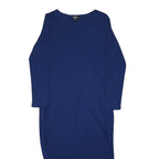 DKNY Womens Blue Asymmetric Midi Polyester Blend Dress Long Sleeve UK M Elegant