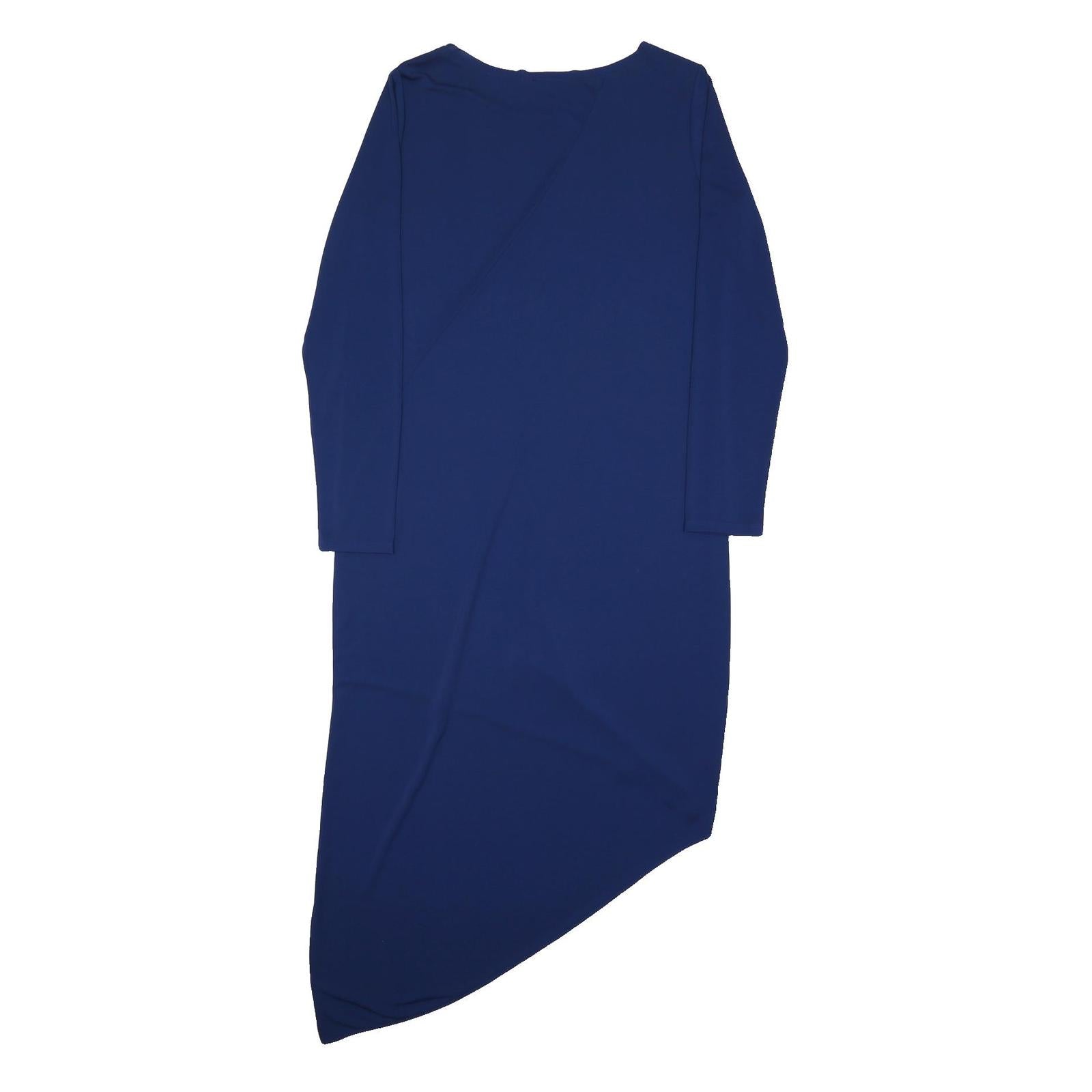 DKNY Womens Blue Asymmetric Midi Polyester Blend Dress Long Sleeve UK M Elegant
