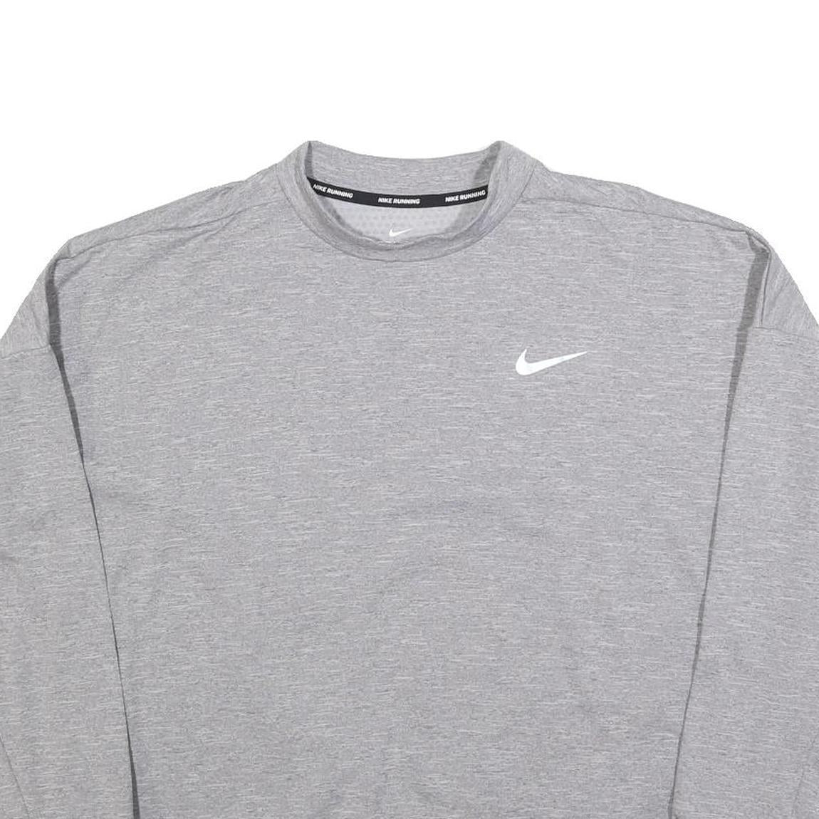 NIKE Womens Grey Crew Neck L Sweatshirt Nike Swoosh Logo Running Sports