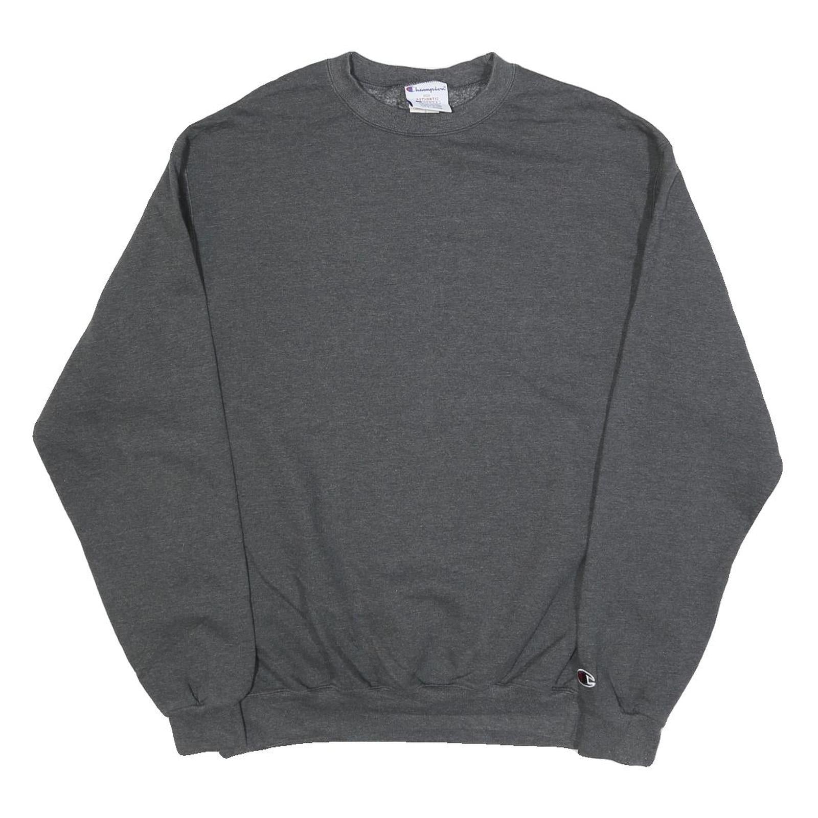 CHAMPION Mens Grey L Crew Neck Cotton Blend Pullover Sweatshirt Classic Comfort