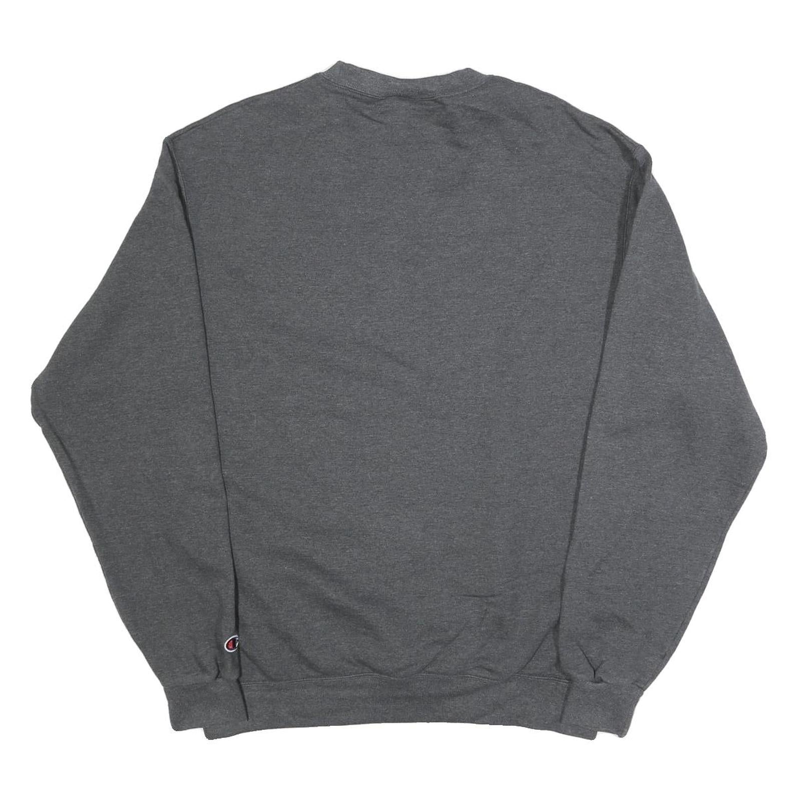 CHAMPION Mens Grey L Crew Neck Cotton Blend Pullover Sweatshirt Classic Comfort
