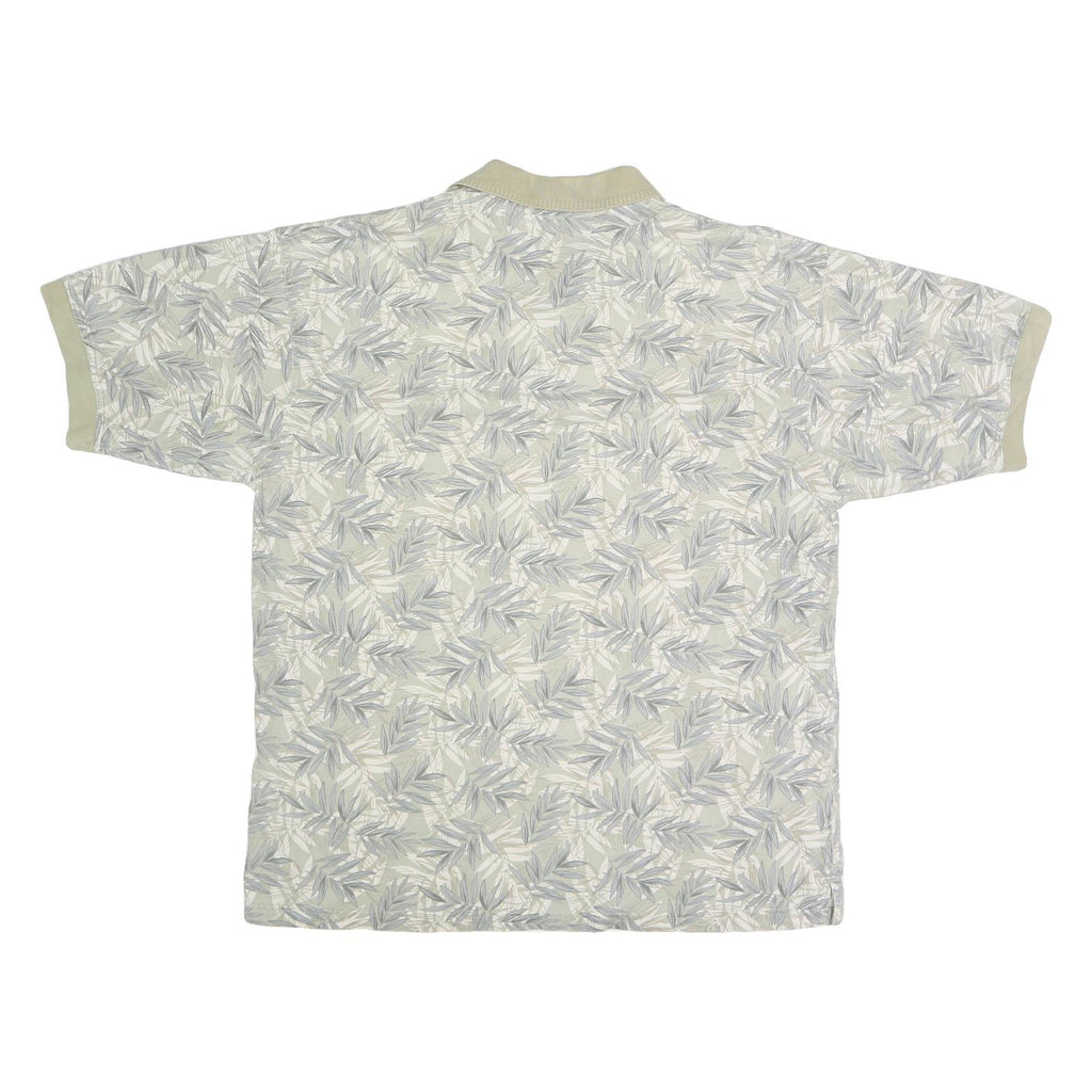 STYLO Mens Cream Leaf Print Short Sleeve Polo Shirt L Cotton Casual Summer