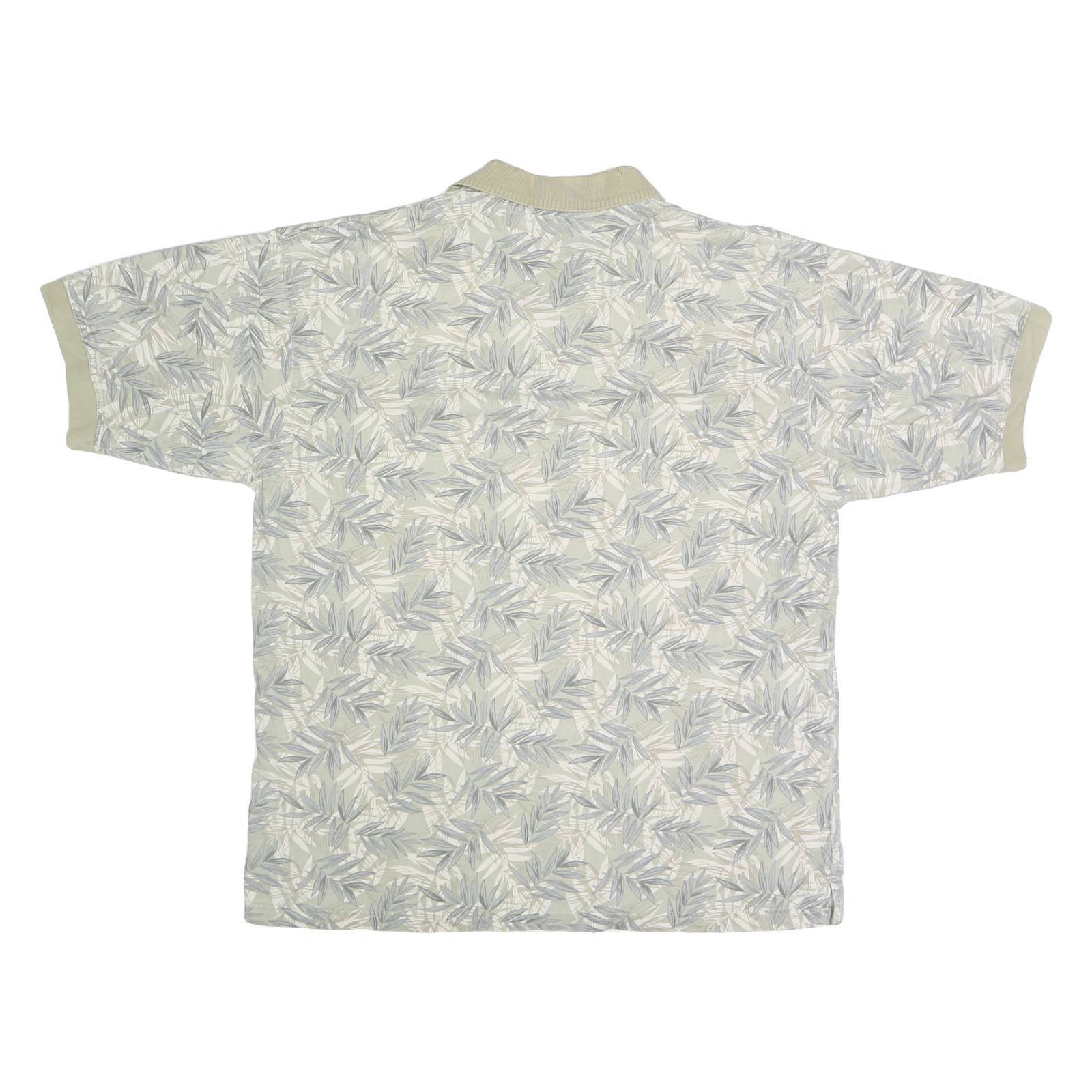 STYLO Mens Cream Leaf Print Short Sleeve Polo Shirt L Cotton Casual Summer