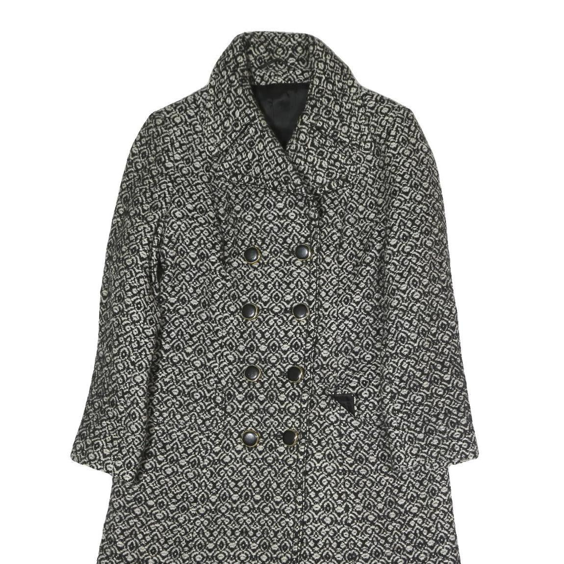 Womens Black White Pattern Cotton Blend Button Jacket M Printed Coat Stylish