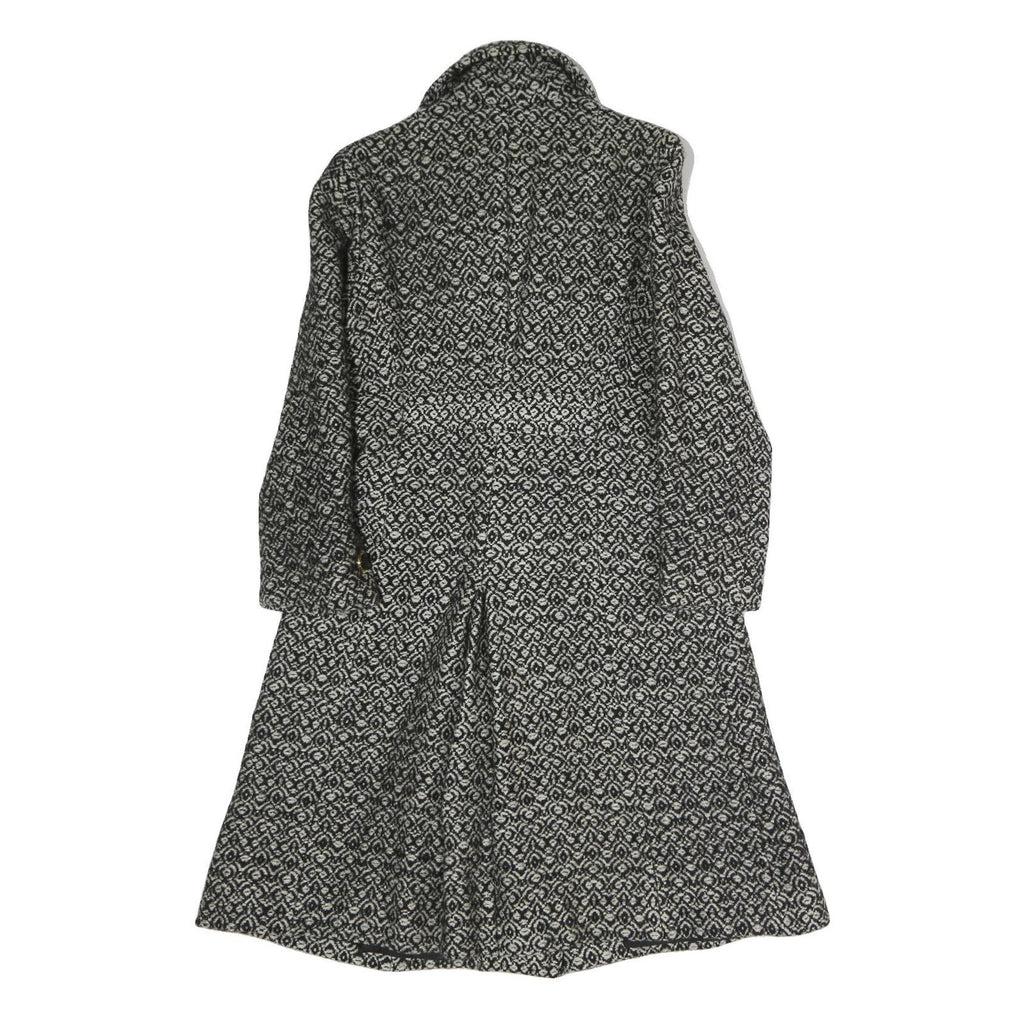 Womens Black White Pattern Cotton Blend Button Jacket M Printed Coat Stylish