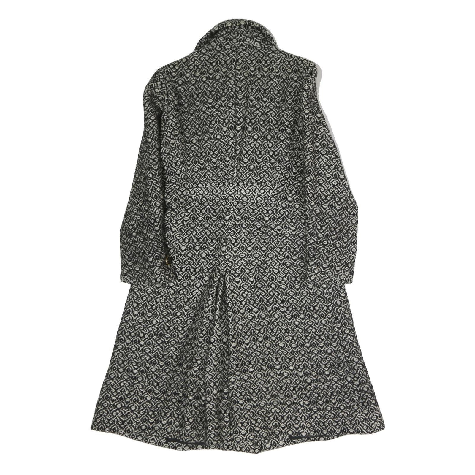 Womens Black White Pattern Cotton Blend Button Jacket M Printed Coat Stylish
