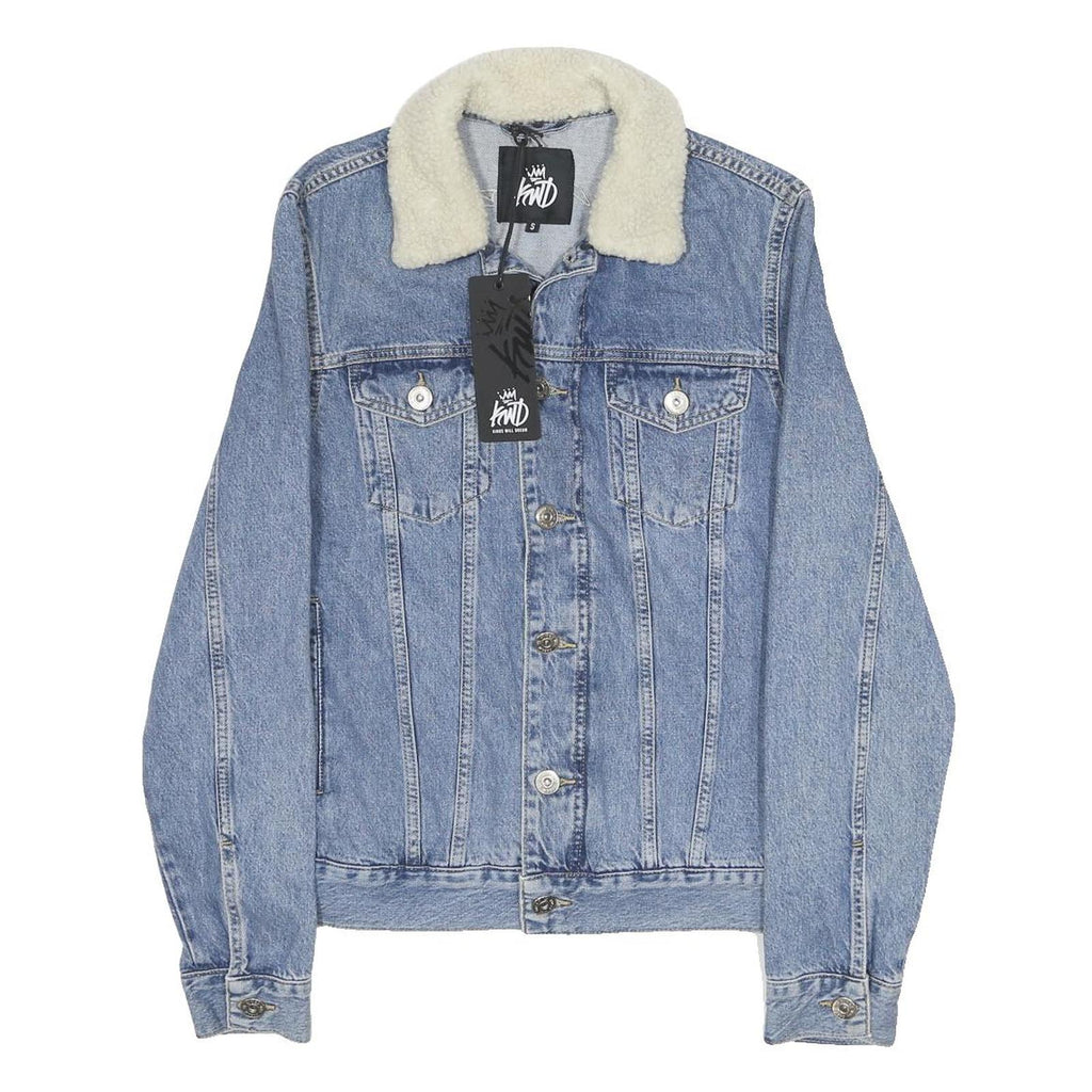 KINGS WILL DREAM Mens Blue Denim Jacket S Cotton Button Stand-Up Collar Plain