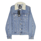 KINGS WILL DREAM Mens Blue Denim Jacket S Cotton Button Stand-Up Collar Plain