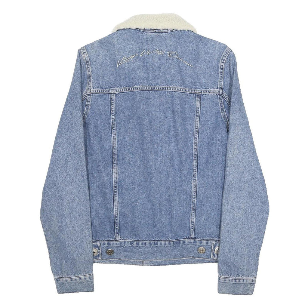 KINGS WILL DREAM Mens Blue Denim Jacket S Cotton Button Stand-Up Collar Plain