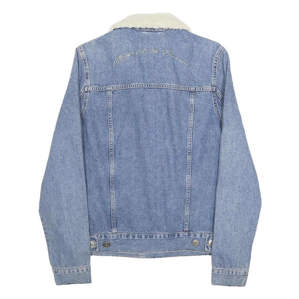 KINGS WILL DREAM Mens Blue Denim Jacket S Cotton Button Stand-Up Collar Plain