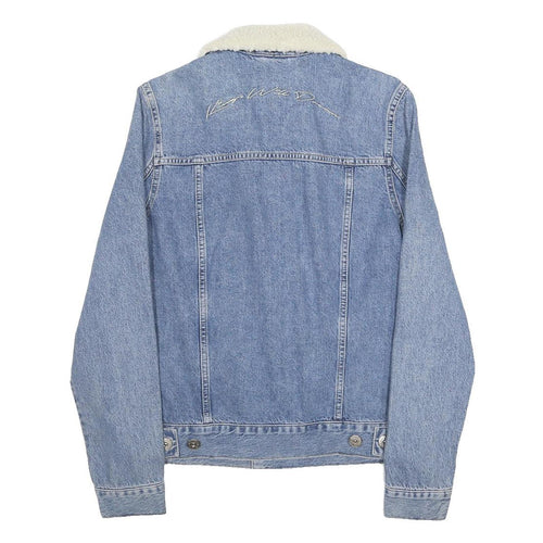 KINGS WILL DREAM Mens Blue Denim Jacket S Cotton Button Stand-Up Collar Plain