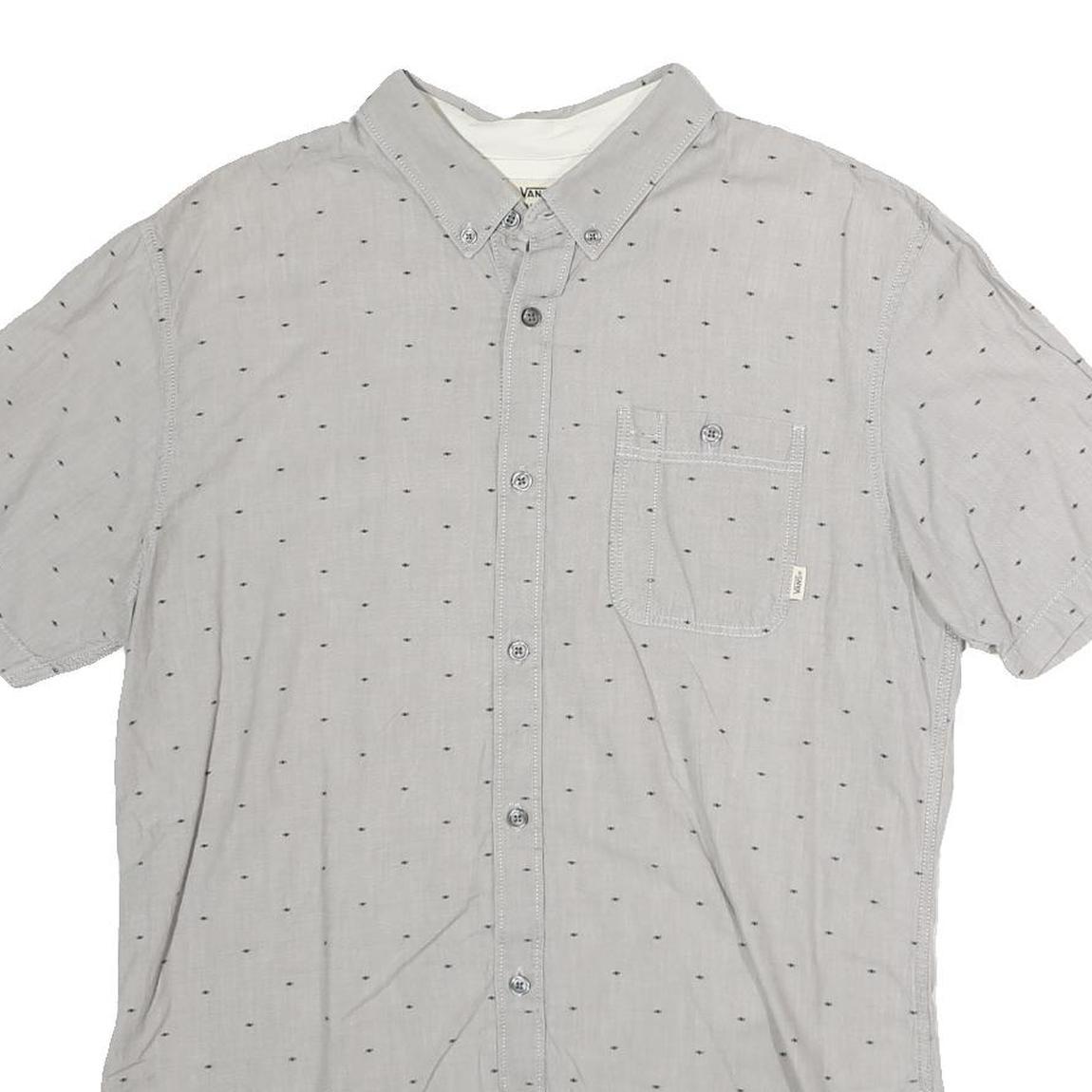 VANS Mens Grey & Black Shirt L Cotton Button Collar Casual Summer Shirt