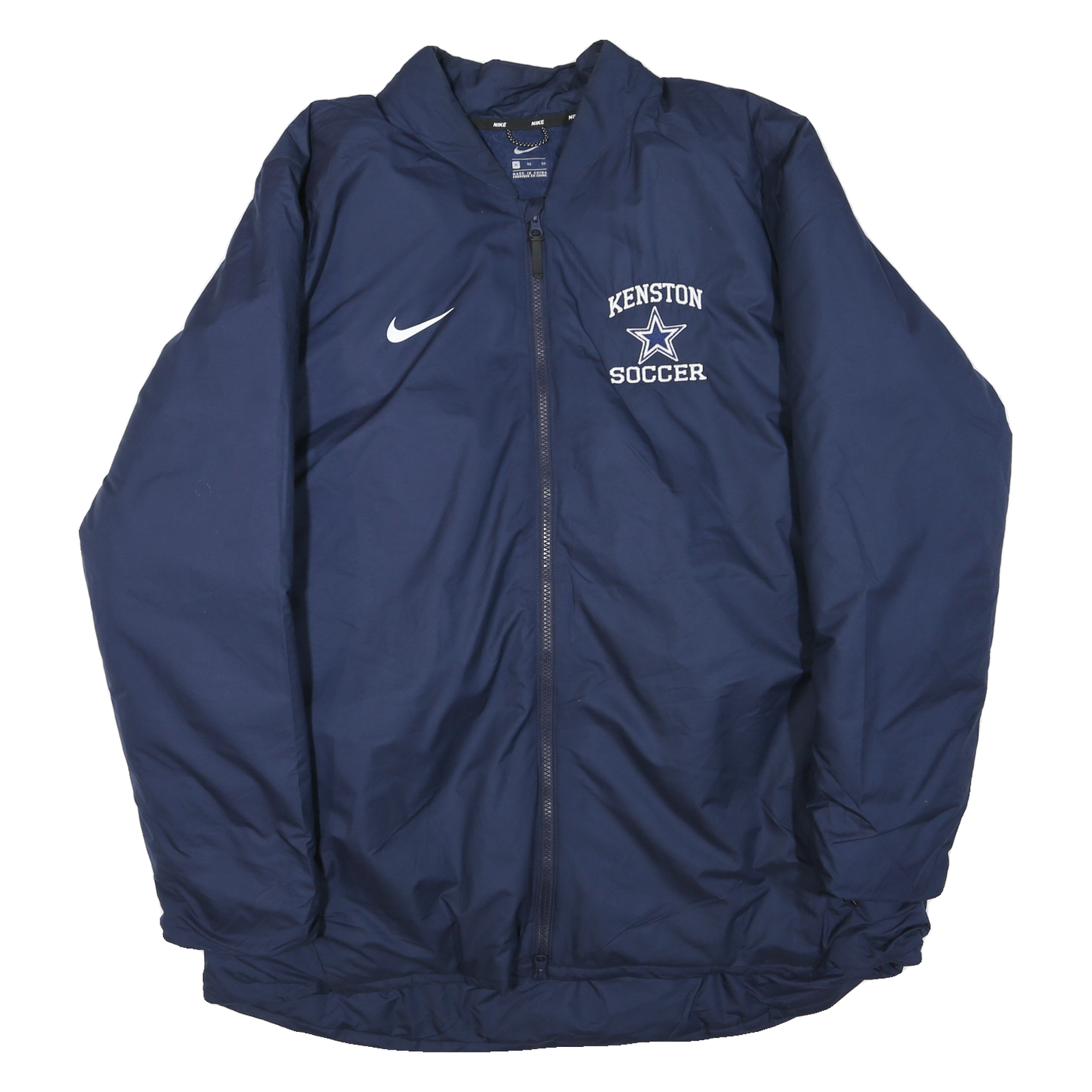NIKE Mens Navy Blue Kenston Soccer Jacket L Polyester Blend Plain Zip Sportswear