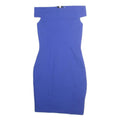 KAREN MILLEN Womens Blue Bodycon Cotton Blend Midi Dress UK 6 Off Shoulder Zip