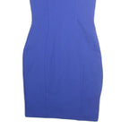 KAREN MILLEN Womens Blue Bodycon Cotton Blend Midi Dress UK 6 Off Shoulder Zip