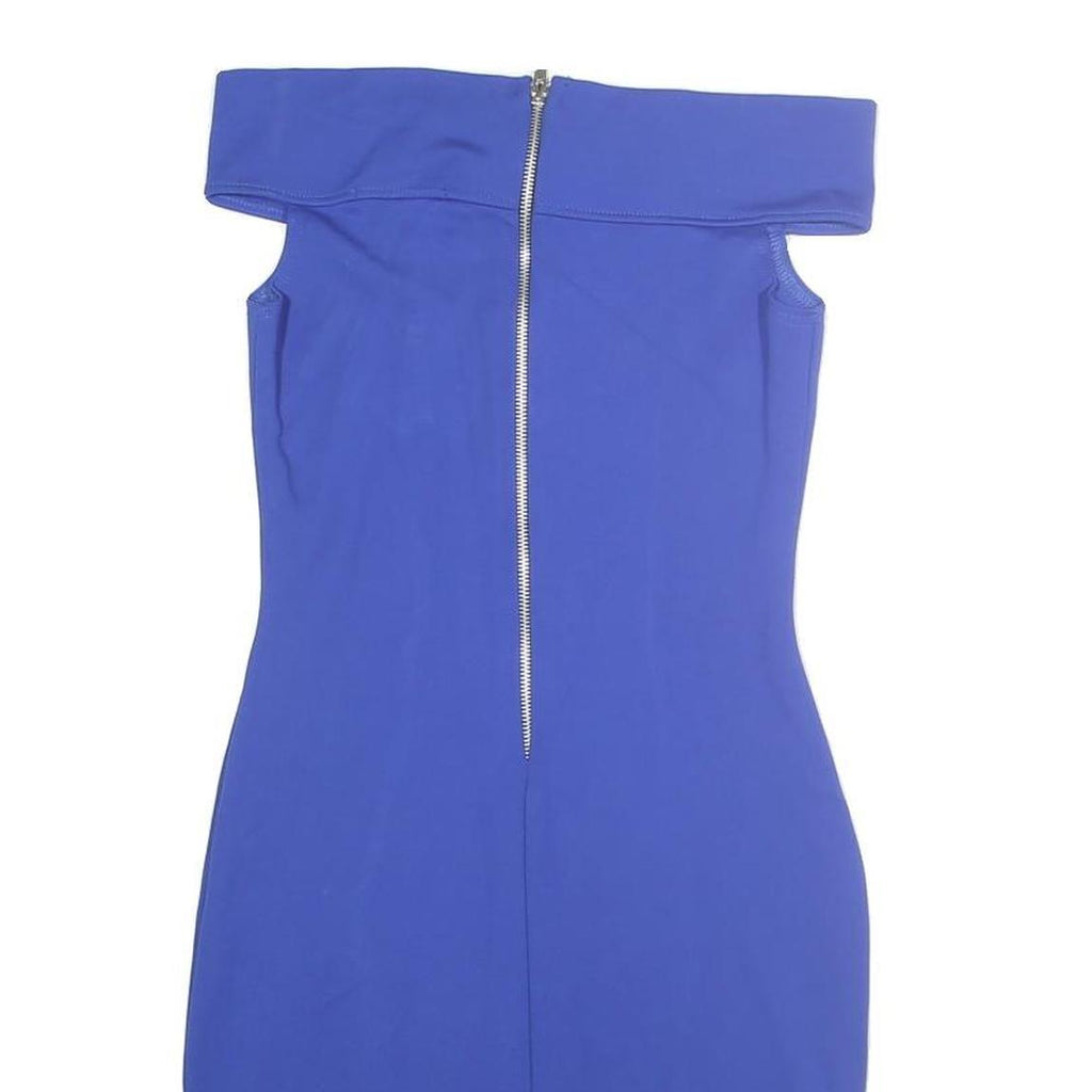KAREN MILLEN Womens Blue Bodycon Cotton Blend Midi Dress UK 6 Off Shoulder Zip