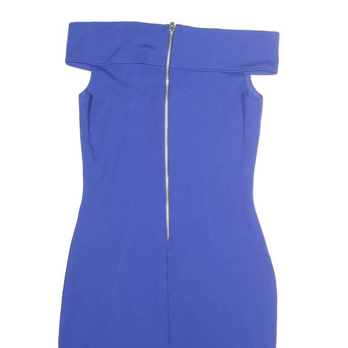 KAREN MILLEN Womens Blue Bodycon Cotton Blend Midi Dress UK 6 Off Shoulder Zip