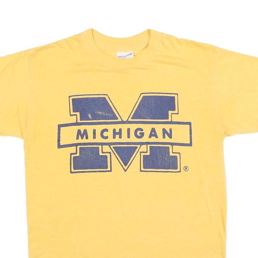 STREET WISE Womens Yellow Michigan Graphic T-Shirt L Short Sleeve Crew Neck