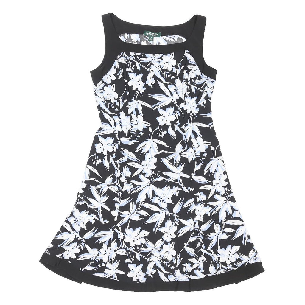 LAUREN RALPH LAUREN Womens Black & White Floral Fit & Flare Woven Sleeveless