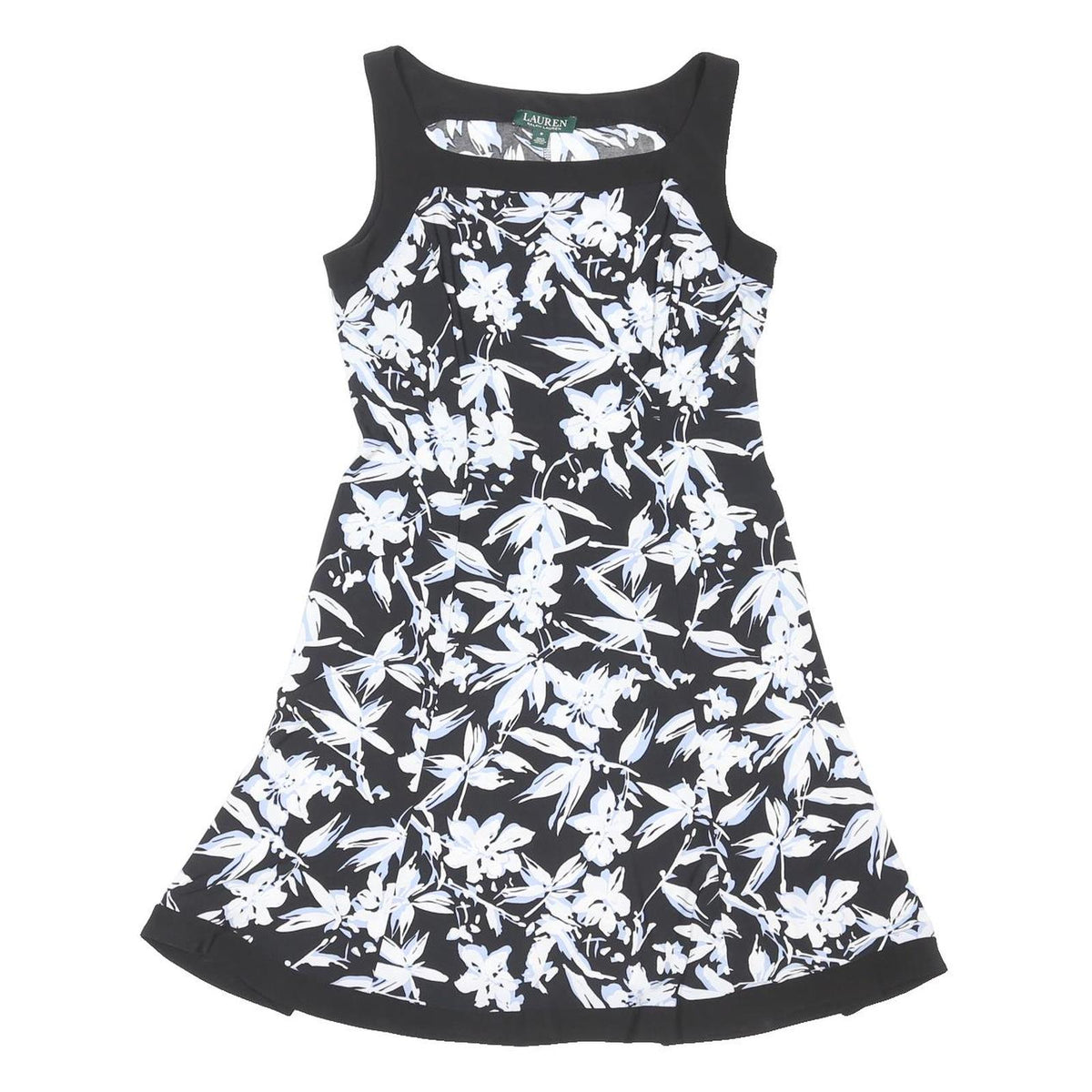 LAUREN RALPH LAUREN Womens Black & White Floral Fit & Flare Woven Sleeveless