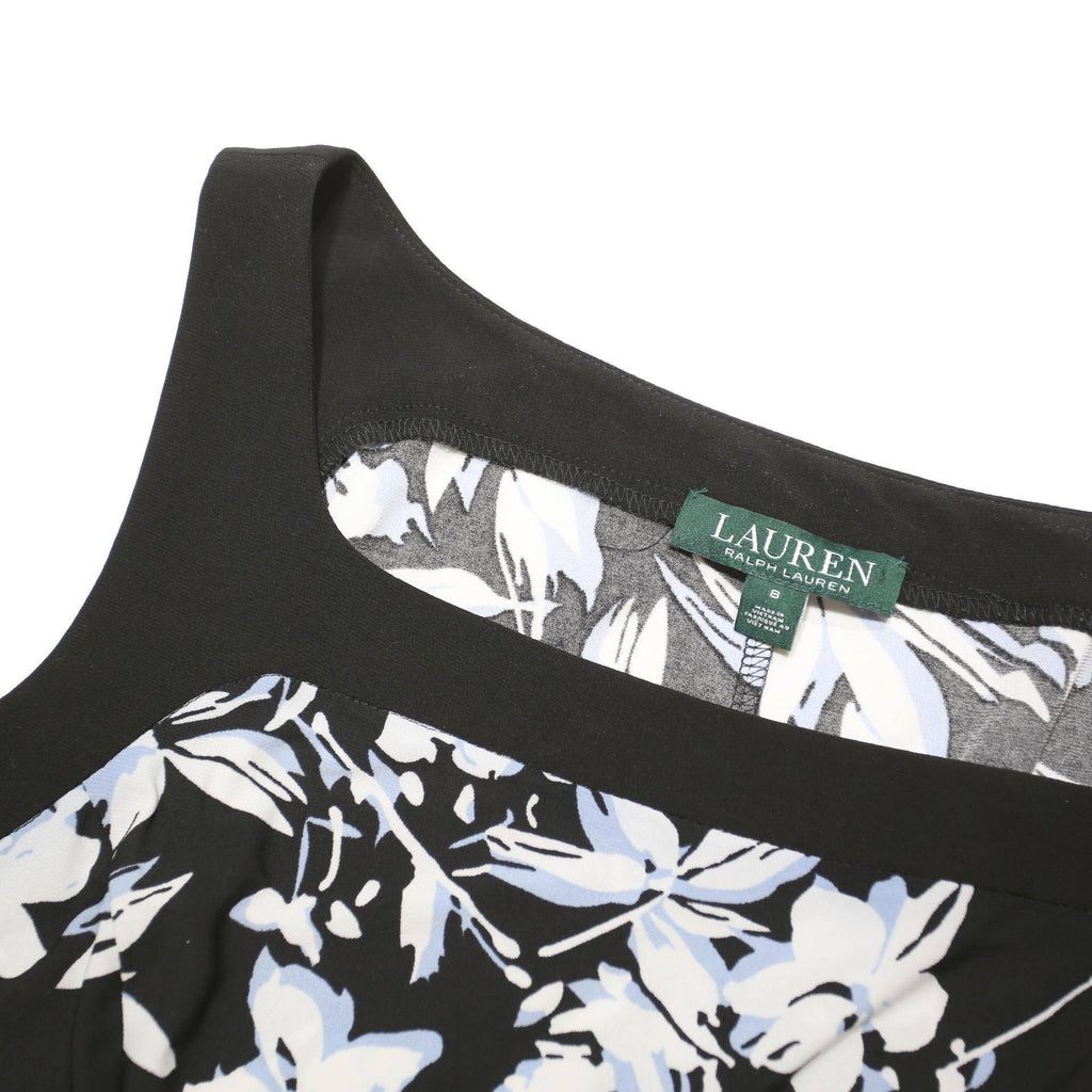 LAUREN RALPH LAUREN Womens Black & White Floral Fit & Flare Woven Sleeveless