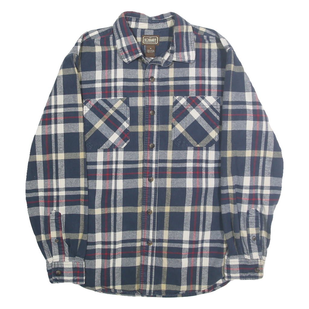 CE SCHMIDT Mens Blue Beige Red Check Shirt M Cotton Long Sleeve Casual Workwear
