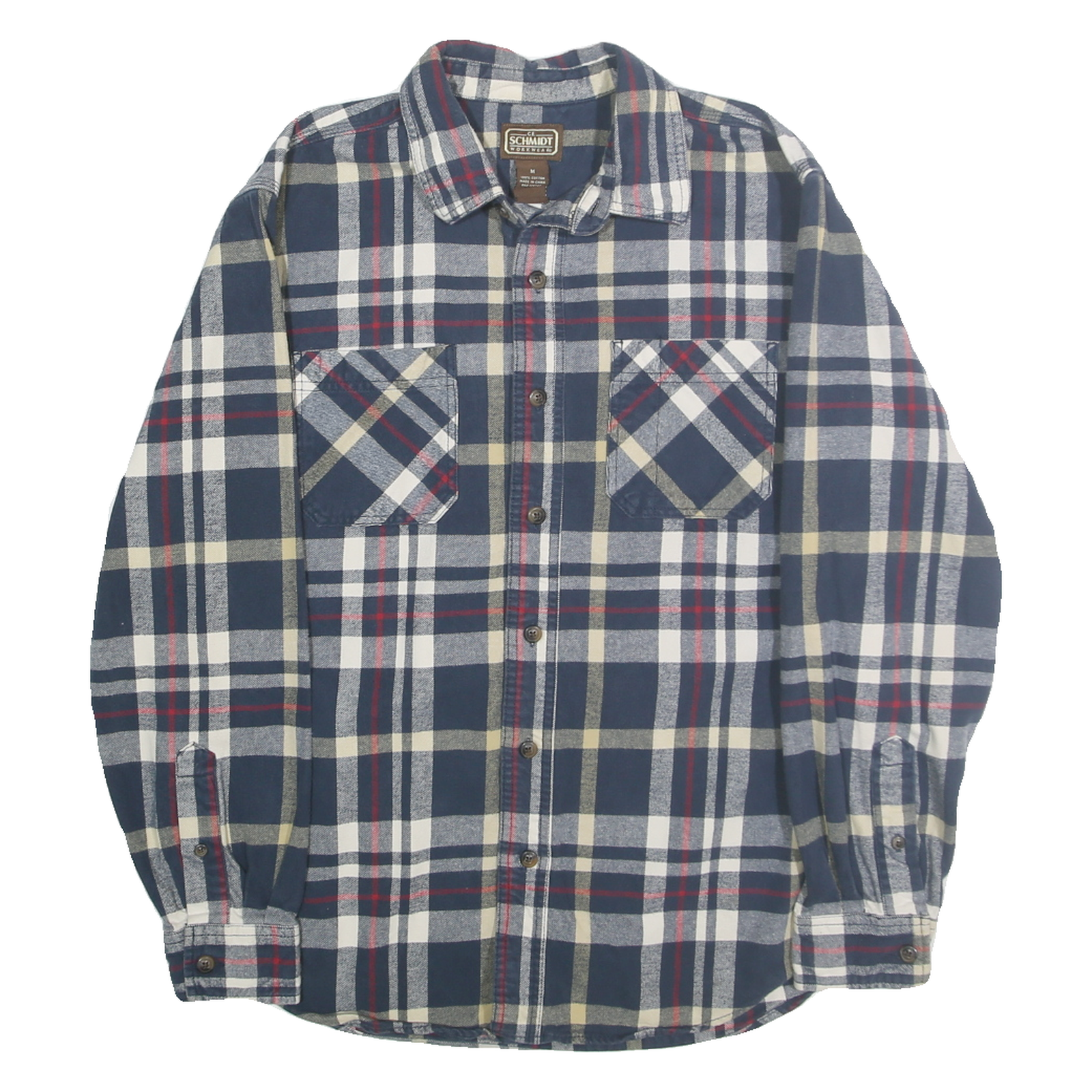 CE SCHMIDT Mens Blue Beige Red Check Shirt M Cotton Long Sleeve Casual Workwear