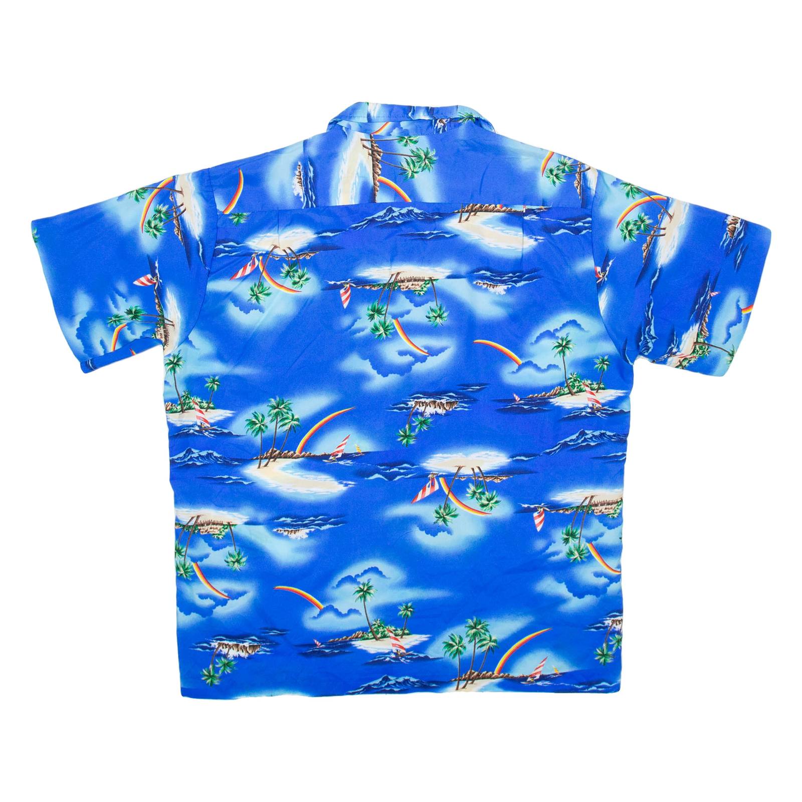 SHORELINE HAWAII Mens Hawaiian Shirt Blue Crazy Pattern M