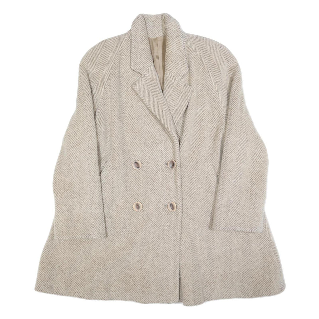 TEAM MODE Womens Beige Wool Blend Double Breasted Jacket M Herringbone Button