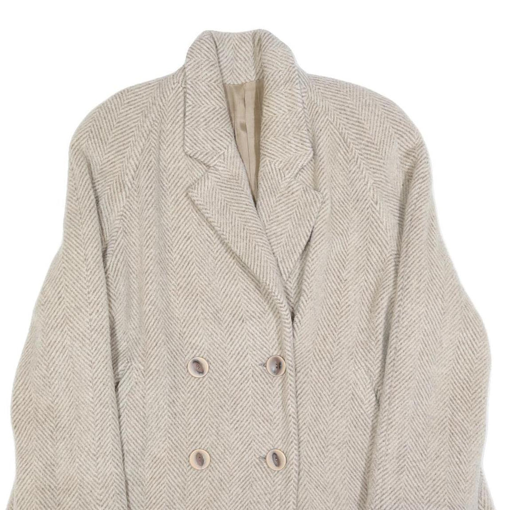 TEAM MODE Womens Beige Wool Blend Double Breasted Jacket M Herringbone Button