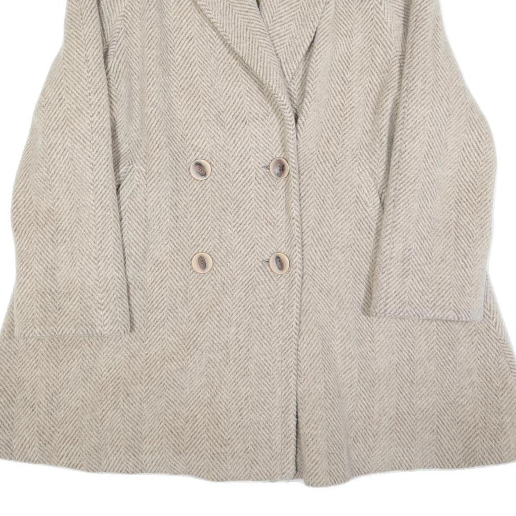 TEAM MODE Womens Beige Wool Blend Double Breasted Jacket M Herringbone Button