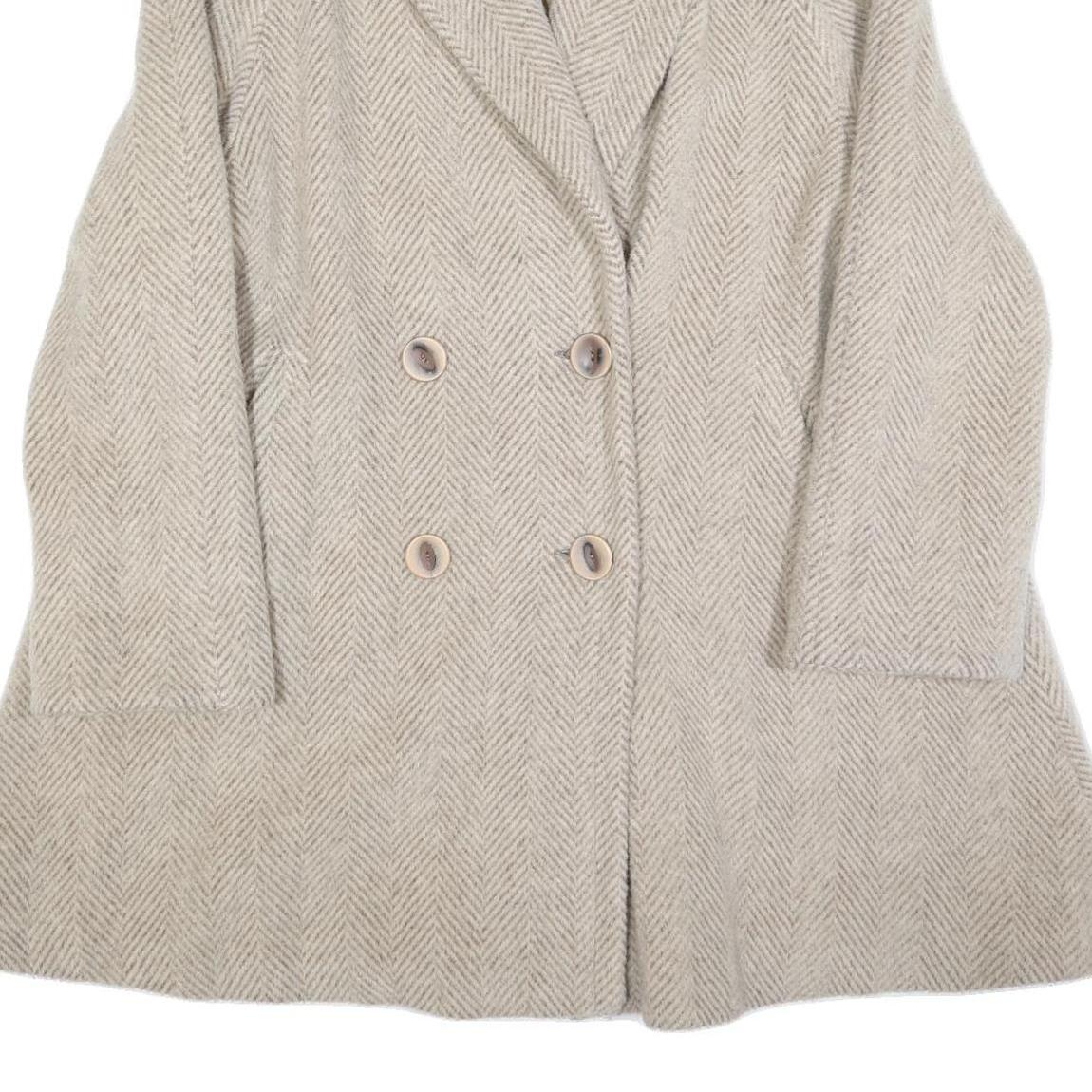 TEAM MODE Womens Beige Wool Blend Double Breasted Jacket M Herringbone Button