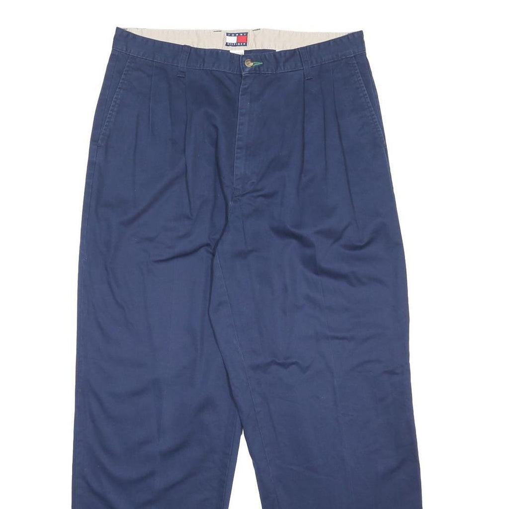 TOMMY HILFIGER Mens Blue Cotton Relaxed Straight Trousers W36 L31 Casual Zip Fly