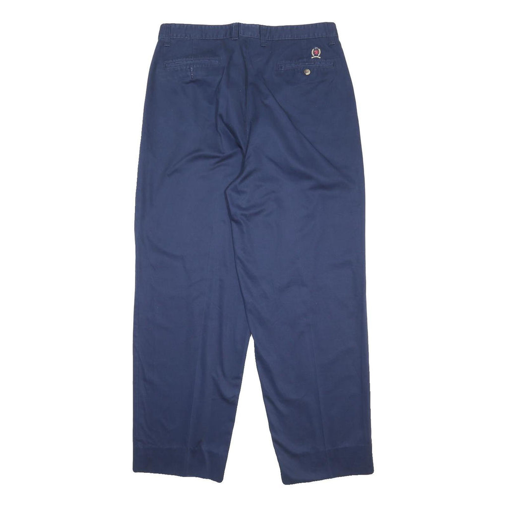 TOMMY HILFIGER Mens Blue Cotton Relaxed Straight Trousers W36 L31 Casual Zip Fly