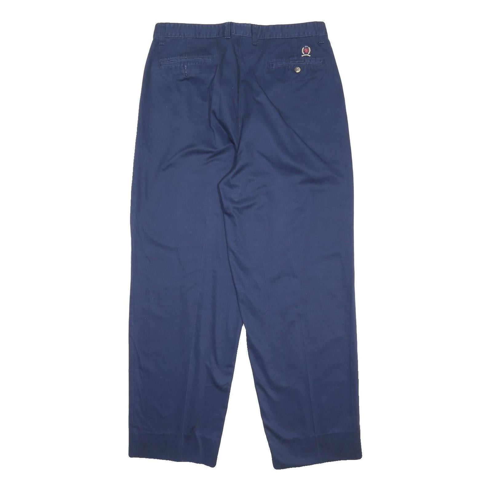 TOMMY HILFIGER Mens Blue Cotton Relaxed Straight Trousers W36 L31 Casual Zip Fly