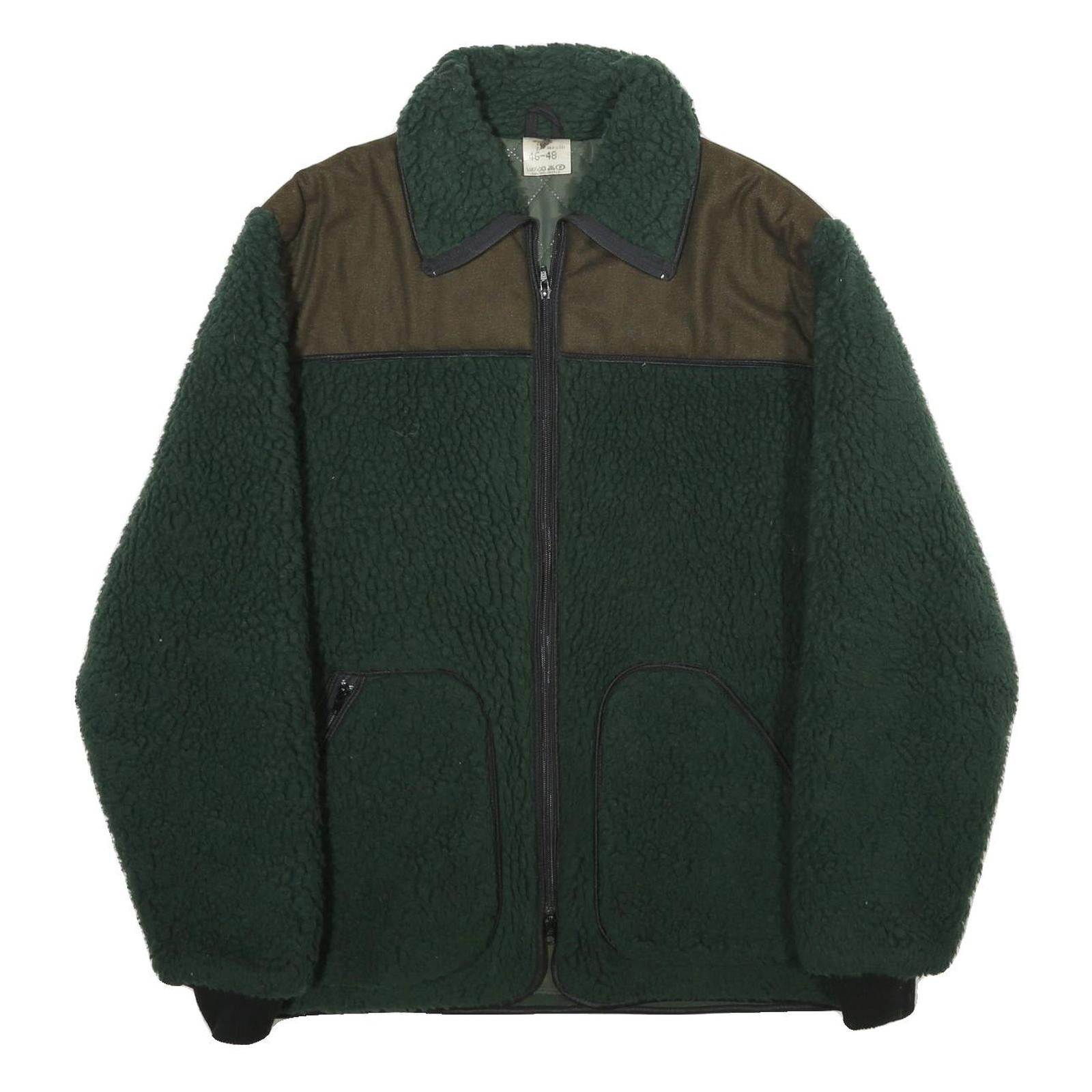 Mens Green & Brown Outdoor Polyester Fleece Jacket L Zip Pockets Casual Warm