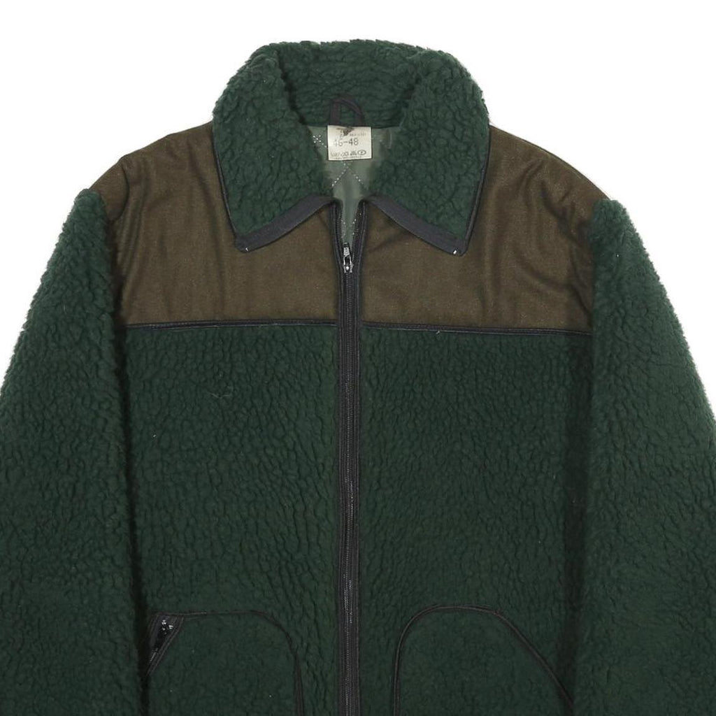 Mens Green & Brown Outdoor Polyester Fleece Jacket L Zip Pockets Casual Warm