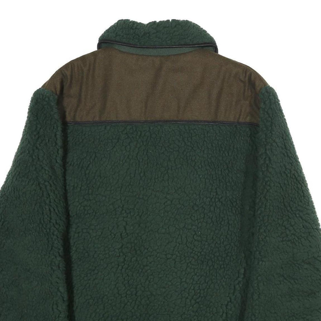Mens Green & Brown Outdoor Polyester Fleece Jacket L Zip Pockets Casual Warm
