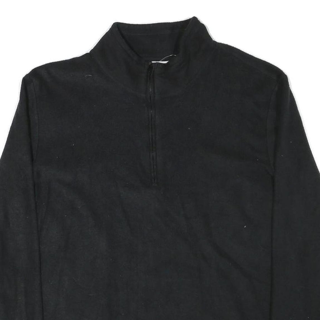 CALVIN KLEIN Mens Black Plain Pullover Jumper Crew Neck Polyester Blend L Zip