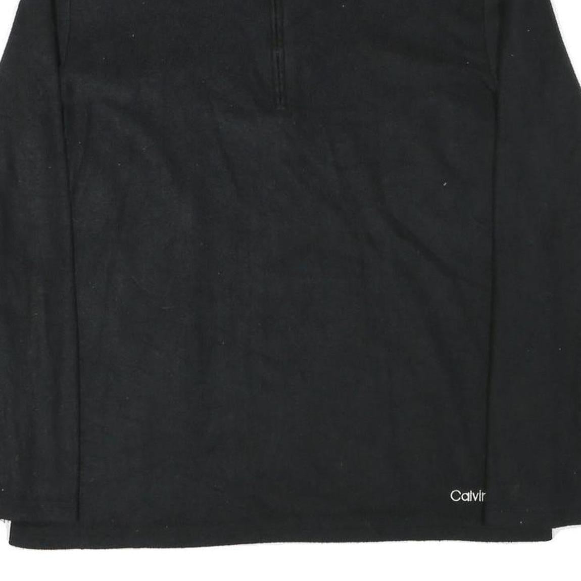CALVIN KLEIN Mens Black Plain Pullover Jumper Crew Neck Polyester Blend L Zip
