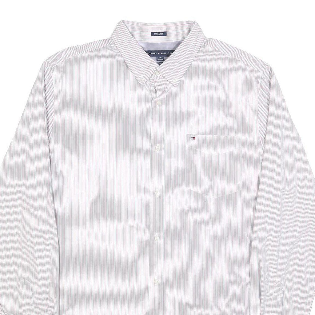 TOMMY HILFIGER Mens White & Red Stripe Shirt M Classic Fit Button-Down Collar