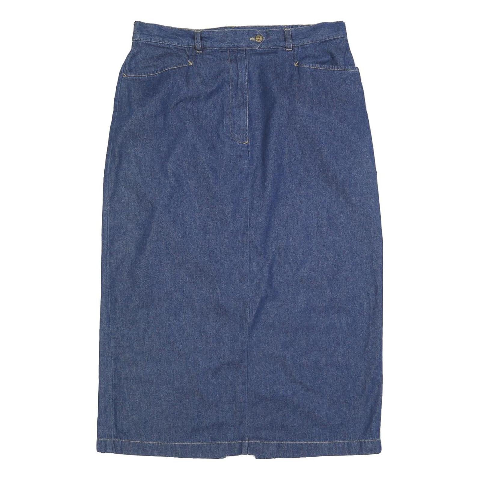CLASSIC ELEMENTS Womens Blue Denim Midi Cotton Blend Straight Skirt M Casual