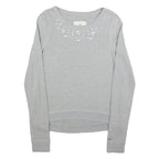 HOLLISTER Womens Grey Pullover Sweatshirt M Beaded Detail Cotton Blend