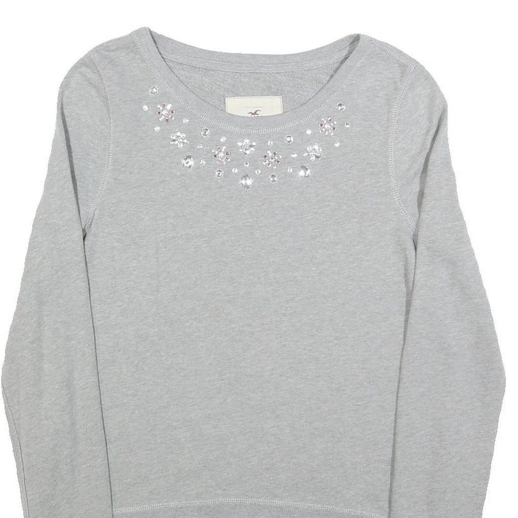 HOLLISTER Womens Grey Pullover Sweatshirt M Beaded Detail Cotton Blend