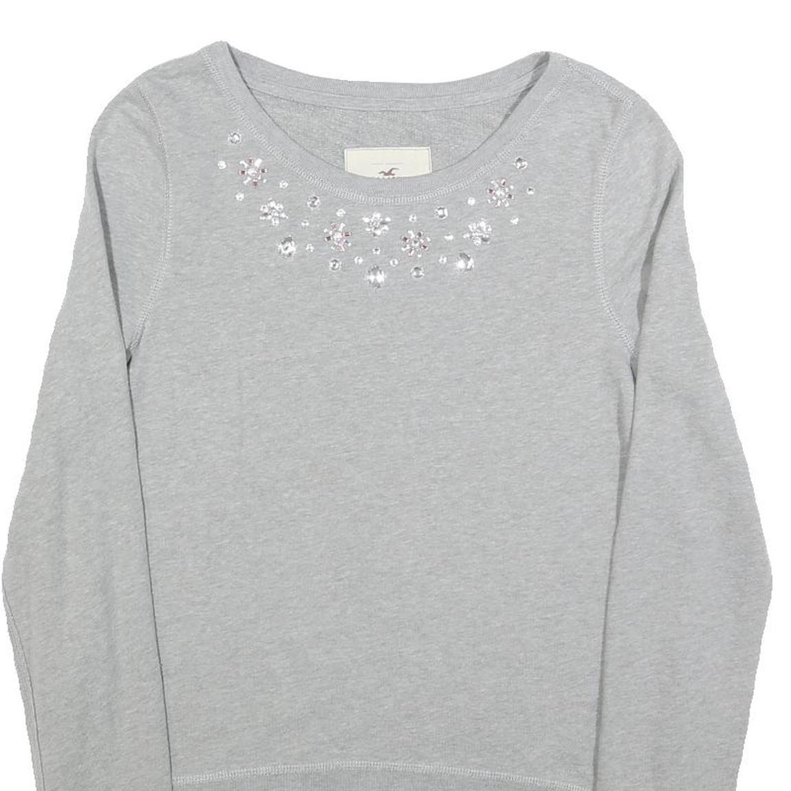 HOLLISTER Womens Grey Pullover Sweatshirt M Beaded Detail Cotton Blend